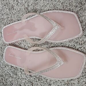 Lauren Lorriane Pink Jelly Rhinestone Flip Flop Sandals Size 6.5 New